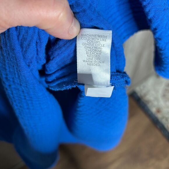 J. Jill Dress Womens Small Petite Midi Kaftan Gauze Roll Up Sleeves Pockets Blue - Picture 3 of 9